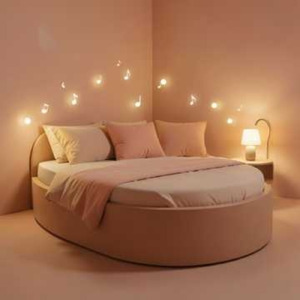 A single bed, frolicking with three pillows