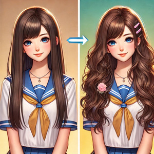 美髪ロングヘアー女子高生のビフォーアフターイメチェン