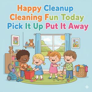 Happy Cleanup Cleaning Fun Today Pick It Up Put It Away
