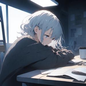 蛍光灯の下で