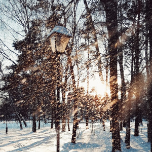 Снег падает хлопьями