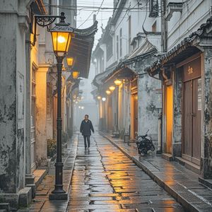 巷口路灯亮了