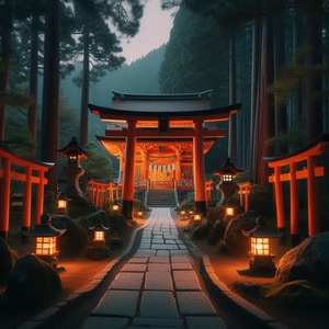 鳥居の間の黄昏