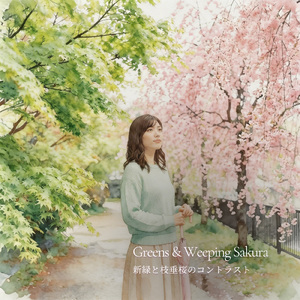 新緑と枝垂桜のコントラスト