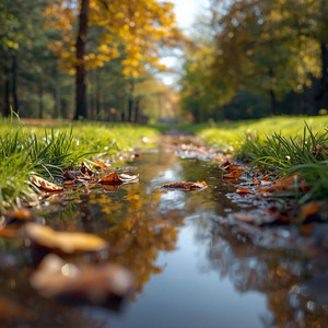 水たまりを避けて