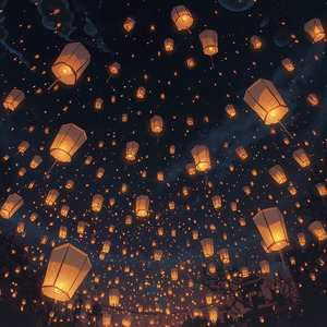 神々の空を漂う鎮魂の灯籠