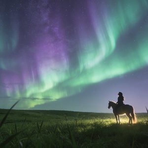 夜草原的极光之梦