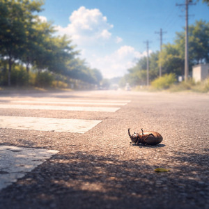 真夏の空の下カブトムシが落ちてた