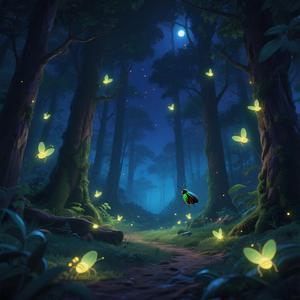 萤火虫森林的梦（森林白噪音+鸟鸣+树林微风+钢琴曲）