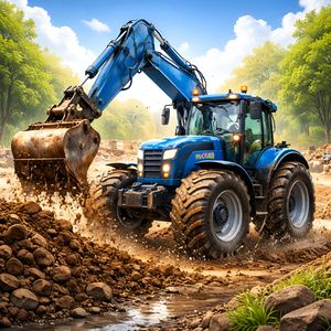 синий трактор экскаватор