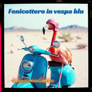 Fenicottero in Vespa blu