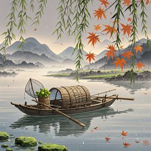 秋江渡雨