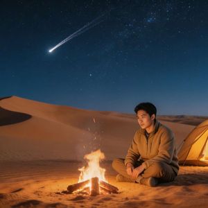 库木塔格沙漠中的篝火