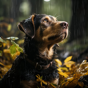 Felicidad Canina Con Colas Meneándose Etéreas En La Lluvia