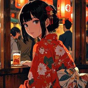 屋台の夜に揺れる星影