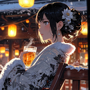 雪灯りとビールの調和