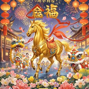 金马踏春福运来