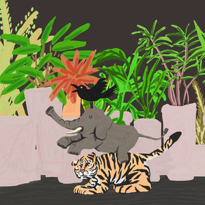 작은 새들이 어지럽게 어울리는 모양