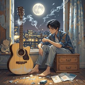 月光下的旧吉他-落日黄昏
