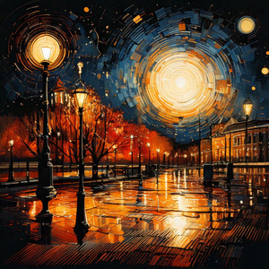 Reflections Under Streetlights