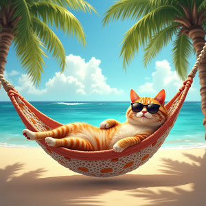 Lazy Cat Chillin' on the Beach