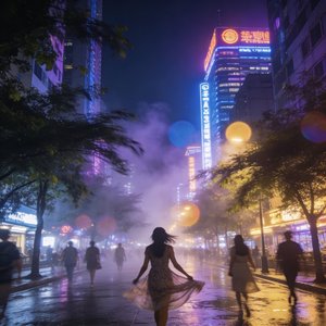 都市霓虹下的夏日晚风