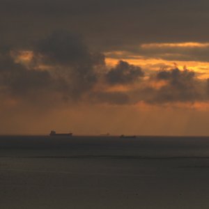 晚霞，落日，大海