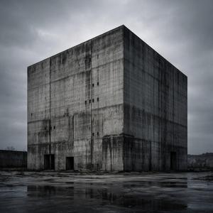 Betonklotz, grauer Himmel