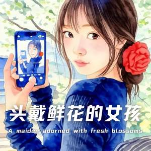 头戴鲜花的女孩