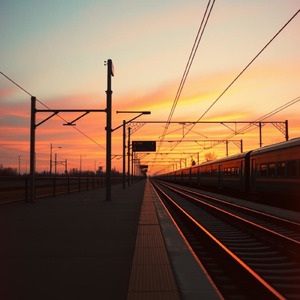 夕日のホームで