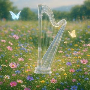 蝶と花畑のハープ