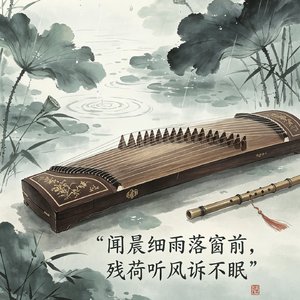 闲庭卧看细雨残荷