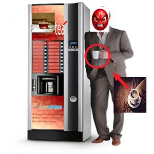 Kłótnia z automatem do herbaty na dworcu, który zjadł hajs i wypluł kawe