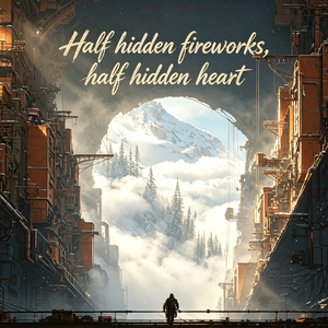 Half hidden fireworks, half hidden heart