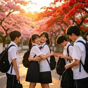笑着向前走