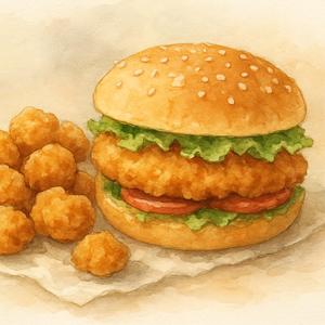 popcorn chicken and a snack burger
