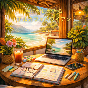 朝の海辺でリフレッシュする作業用ハワイアン