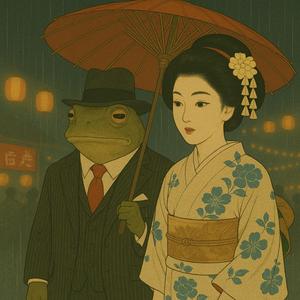 夏祭りの雨とカエル君