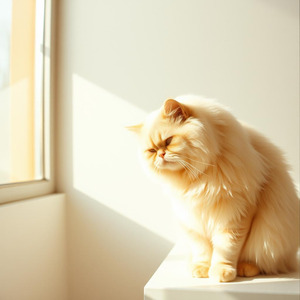 ペルシャ猫の毛繕い