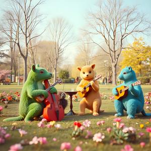 빠르고 통통 튀는 리듬, 피치카토 현, 장난기 넘치는 플루트, 기발한 멜로디, 활기차면서도 귀여운 분위기, 장난기 넘치는 동물 장면을 위한 코믹한 타이밍, 짧고 재미있는 루프