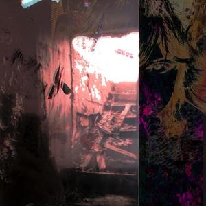 Faraway eyed girl in the threads of a sweater on a bed of flowers.