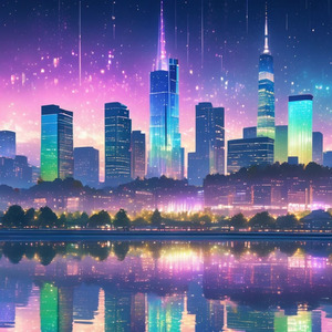 都会の夜景に照らされる川辺