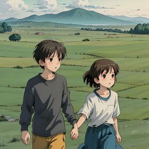 我们打着光脚在风车下跑，手上的狗尾巴草摇啊摇