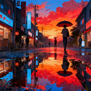 雨打湿的街道