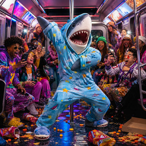Pajama Shark on the Subway