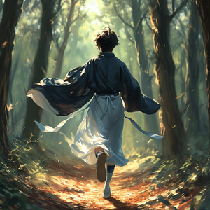 林中奔跑的少年