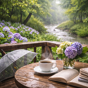 紫陽花に降る雨