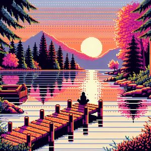 закат на озере
