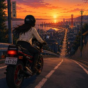 黒いバイクの女子大生