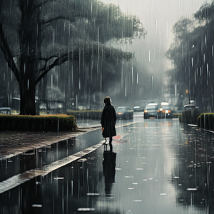 雨中的孤影